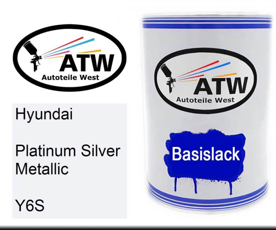 Hyundai, Platinum Silver Metallic, Y6S: 500ml Lackdose, von ATW Autoteile West.